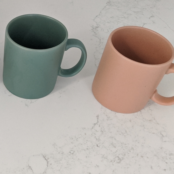 Vintage Green and Pink Stoneware Coffee Mugs Lot 2 - Picture 2 of 3